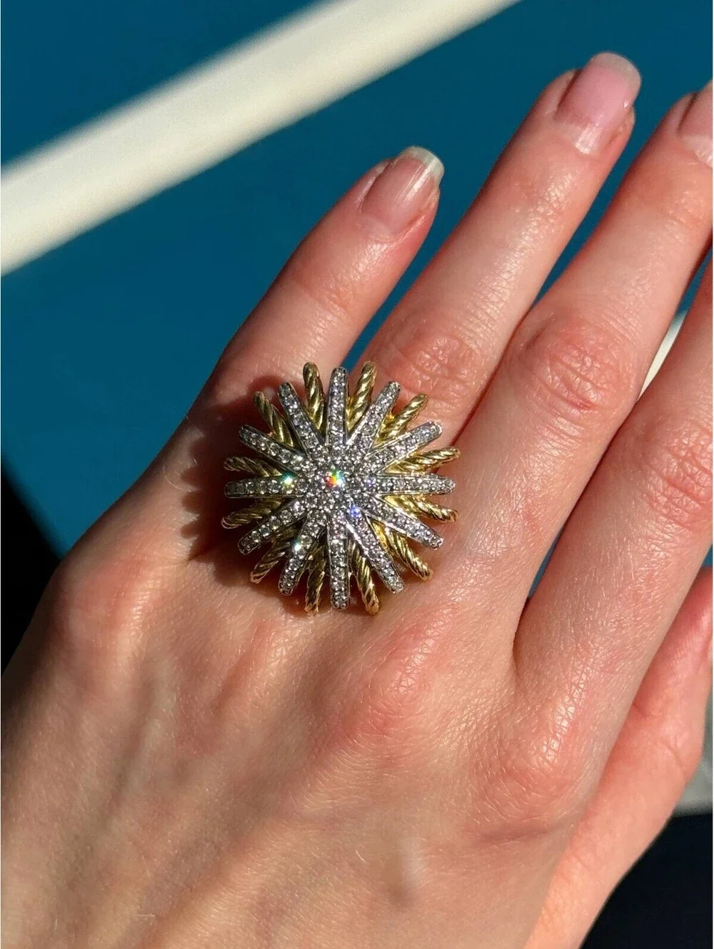 David Yurman Starburst Diamond Pave Cocktail Ring 18k YG